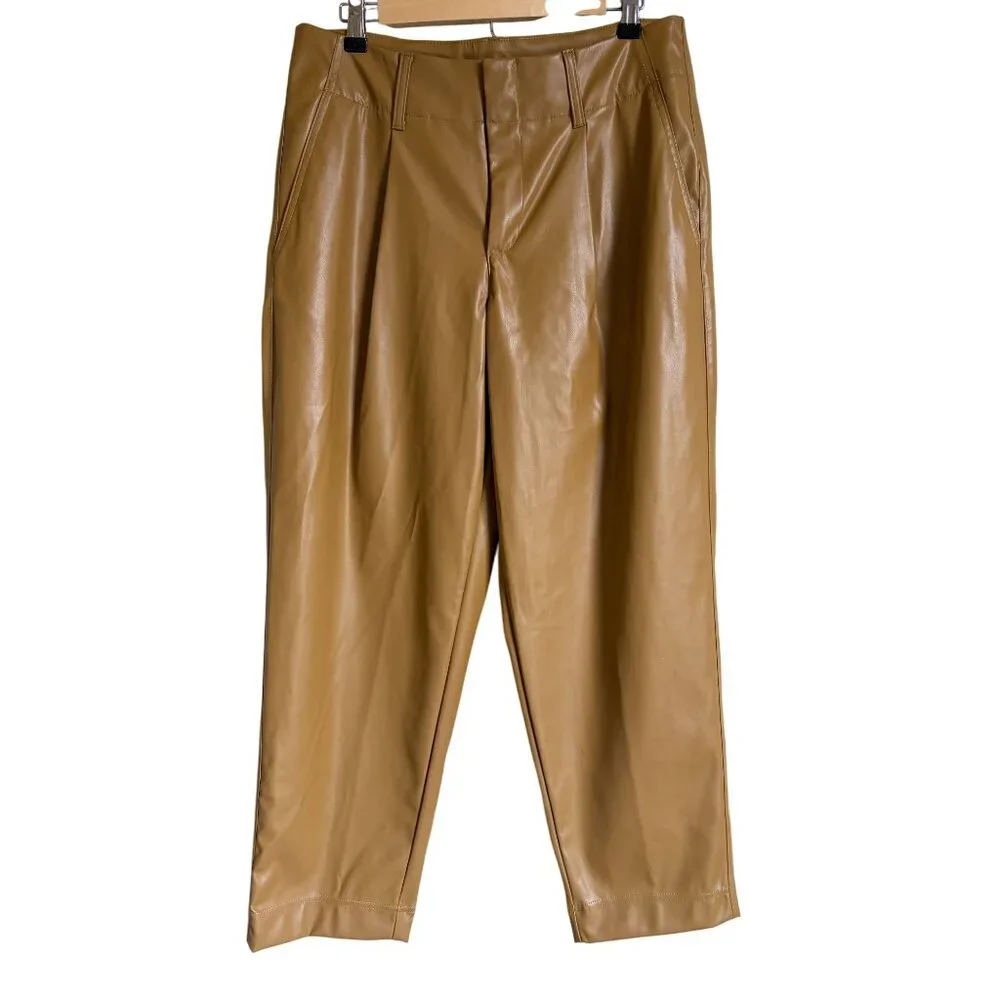 New! A New Day Brown Tapered Leg Pleated Faux Leather Size 12 Pants